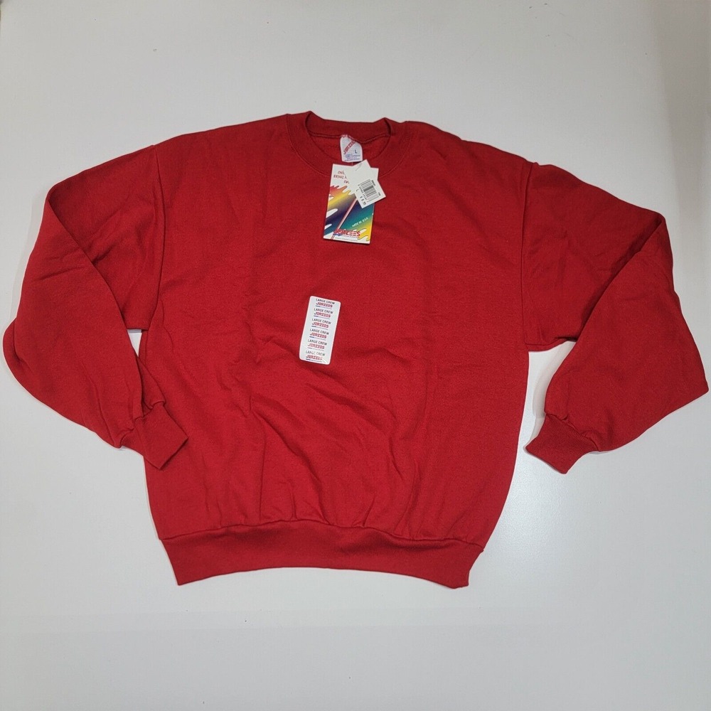 New Vtg JERZEES 90s NuBlend Blank Red‎ Crewneck Sweatshirt Size Large USA Made
